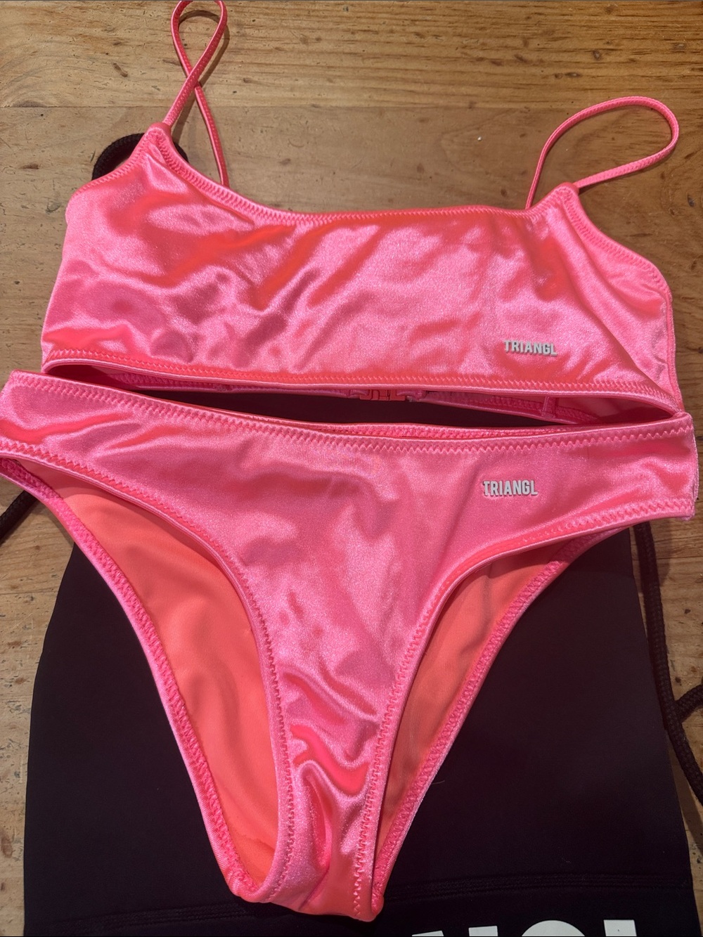 triangl swimwear Hot Pink Shiny Scoop Top & High-Cut Bikini